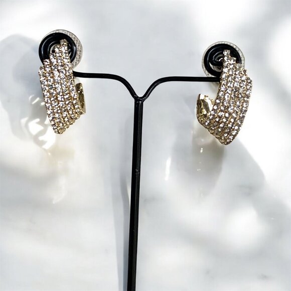 FAC Crystal Curve Shape Hoop Gold Tone Earrings NWT - Picture 1 of 9